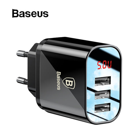 LED Display 3 EU USB Fast Charger 3.4A Max